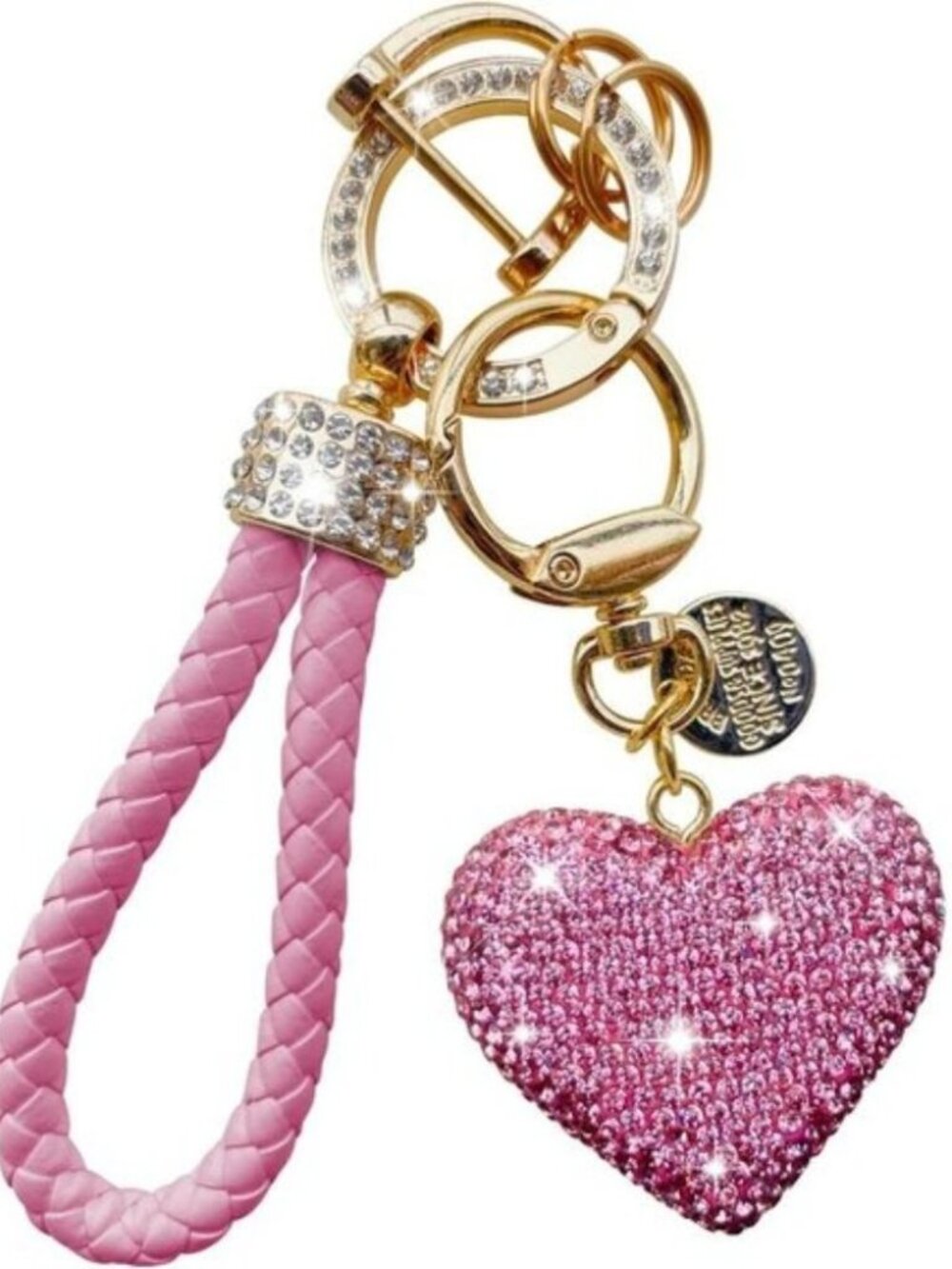 Women's Crystal Car Keychain with Sparkly Rhinestone Heart Shape Pink